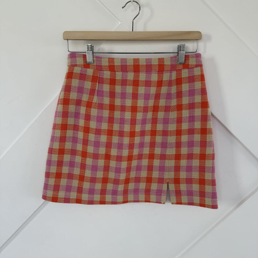 Anthropologie KITRI Plaid Mini Skirt with Front Slit